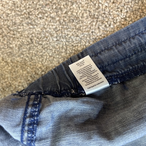 Talbots Pants Womens 14P Chambray Linen Blend Cropped Roll Tab Drawstring Casual - Picture 15 of 15